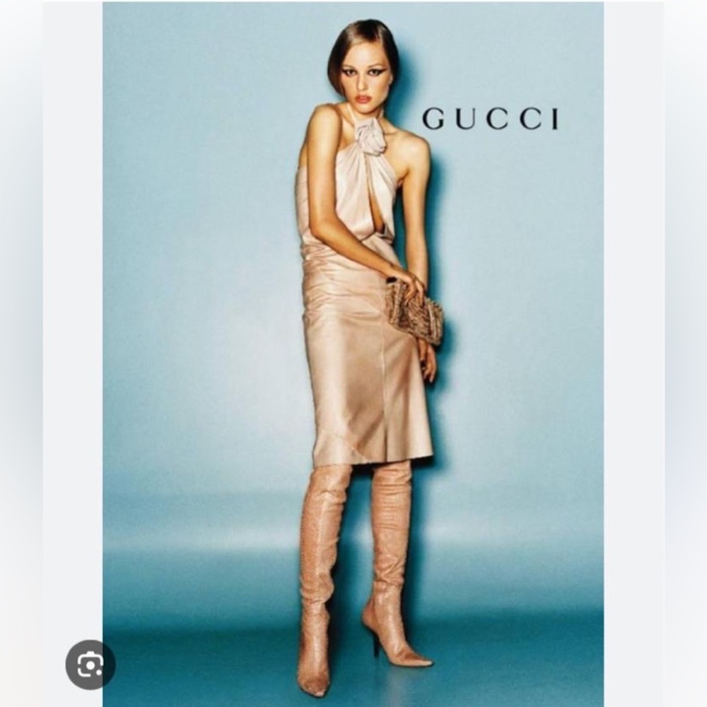 Tom Ford for Gucci Snakeskin Tan Over the Knee Heeled Boots Size 8.5